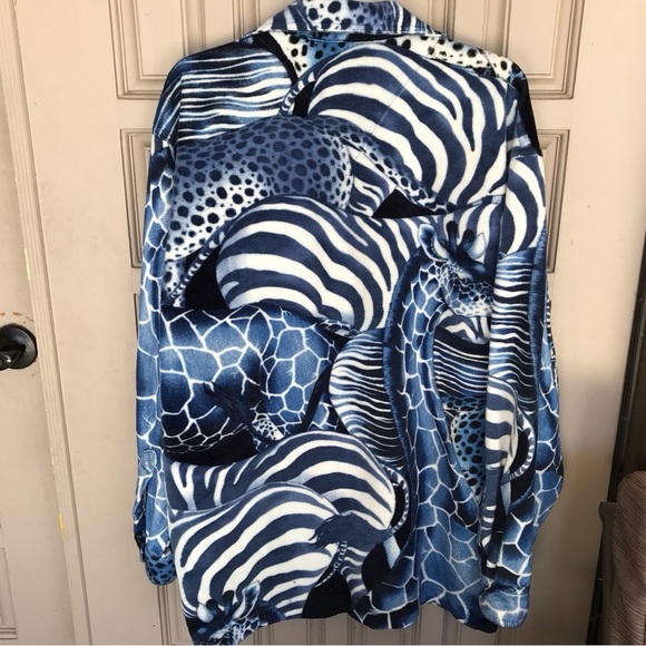 Raw Blue Rugged Wear Fleecey Shirt SzL Collar/Cuffs Animal Print Blue - Picture 2 of 10